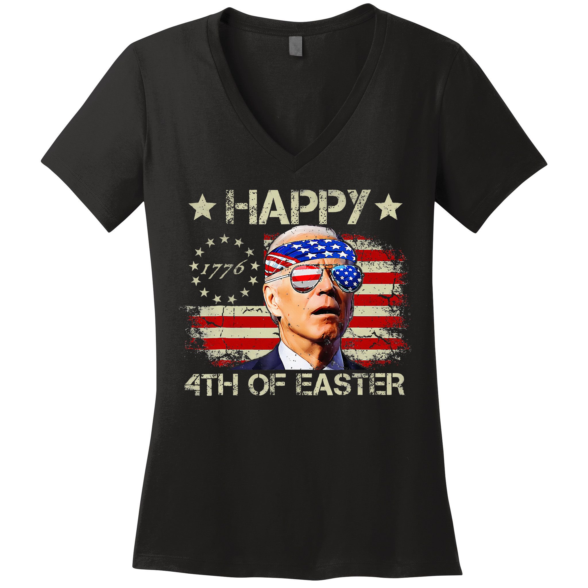 Funny Joe Biden 4th Of July Happy 4th Of Easter Us Flag Women's V-Neck T-Shirt