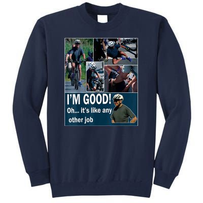 Funny Joe Biden Falling Off Bicycle Bike Meme Tall Sweatshirt