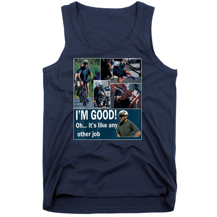 Funny Joe Biden Falling Off Bicycle Bike Meme Tank Top