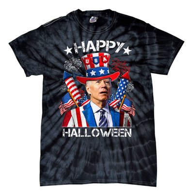 Funny Joe Biden 4th Of July Happy Halloween Firework Tie-Dye T-Shirt