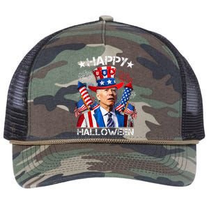 Funny Joe Biden 4th Of July Happy Halloween Firework Retro Rope Trucker Hat Cap