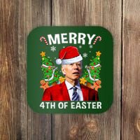 Funny Joe Biden Christmas Santa Hat Merry 4th Of Easter Xmas Coaster