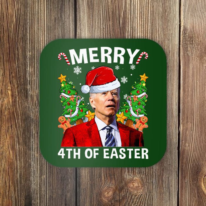 Funny Joe Biden Christmas Santa Hat Merry 4th Of Easter Xmas Coaster