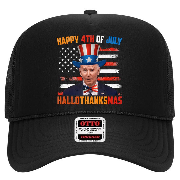 Funny Joe Biden Happy 4th Of July Hallothanksmas Holidays High Crown Mesh Back Trucker Hat