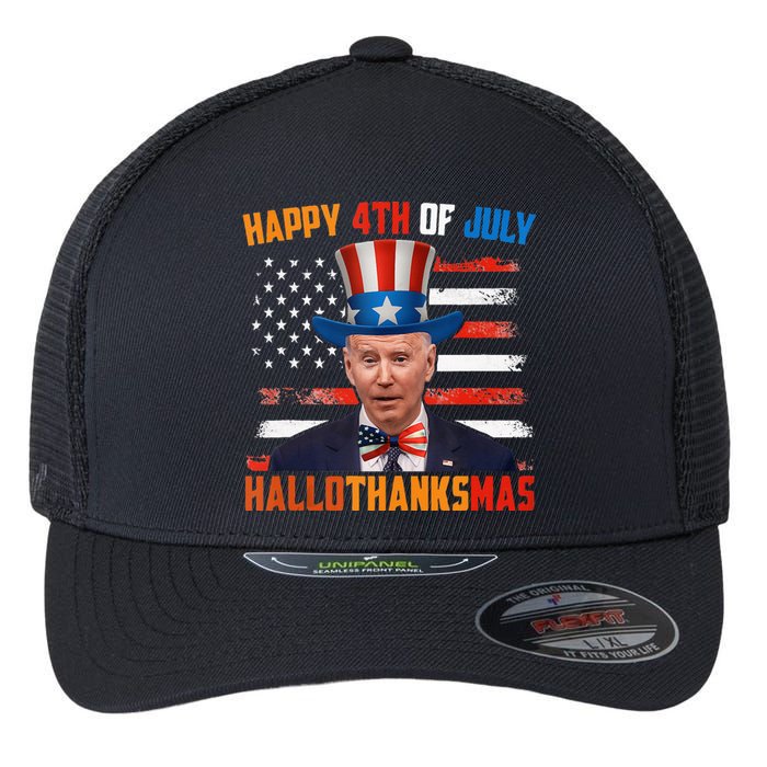 Funny Joe Biden Happy 4th Of July Hallothanksmas Holidays Flexfit Unipanel Trucker Cap