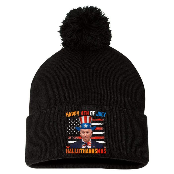 Funny Joe Biden Happy 4th Of July Hallothanksmas Holidays Pom Pom 12in Knit Beanie