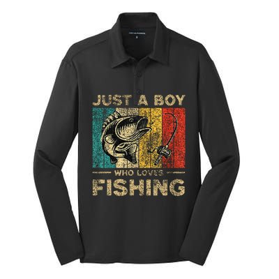 Fishing Jokes Boy Fisherman Bass Fish Silk Touch Performance Long Sleeve Polo