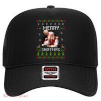 Funny Joe Biden Santa Merry Sniffmas Meme Ugly Christmas High Crown Mesh Back Trucker Hat