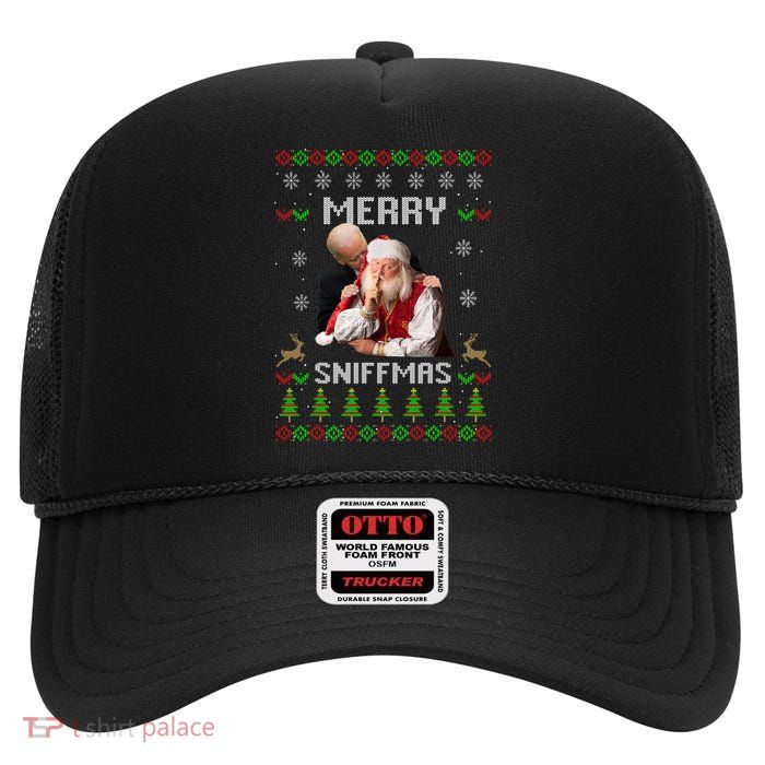 Funny Joe Biden Santa Merry Sniffmas Meme Ugly Christmas High Crown Mesh Back Trucker Hat