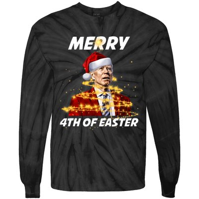 Funny Joe Biden Christmas Santa Hat Merry 4th Of Easter Xmas Tie-Dye Long Sleeve Shirt