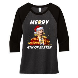 Funny Joe Biden Christmas Santa Hat Merry 4th Of Easter Xmas Women's Tri-Blend 3/4-Sleeve Raglan Shirt