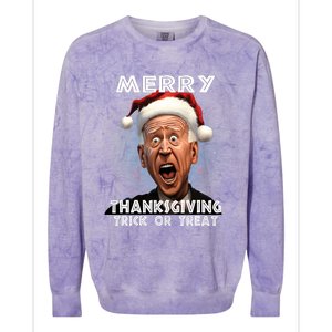 Funny Joe Biden Santa Hat Merry Thanksgiving Christmas Colorblast Crewneck Sweatshirt