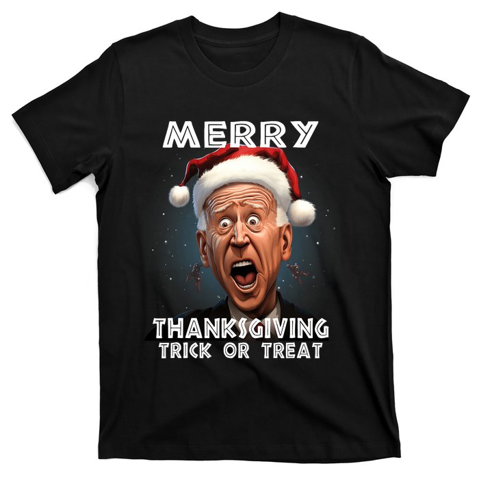 Funny Joe Biden Santa Hat Merry Thanksgiving Christmas T-Shirt