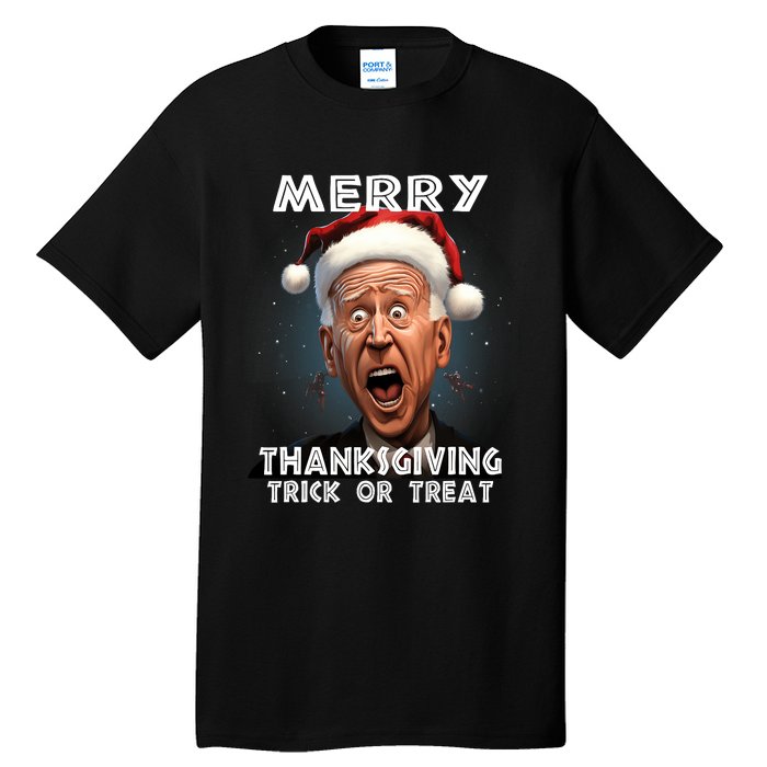 Funny Joe Biden Santa Hat Merry Thanksgiving Christmas Tall T-Shirt