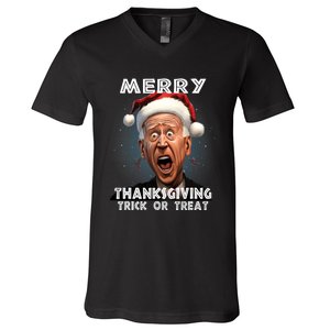 Funny Joe Biden Santa Hat Merry Thanksgiving Christmas V-Neck T-Shirt