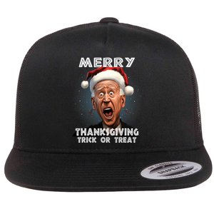 Funny Joe Biden Santa Hat Merry Thanksgiving Christmas Flat Bill Trucker Hat