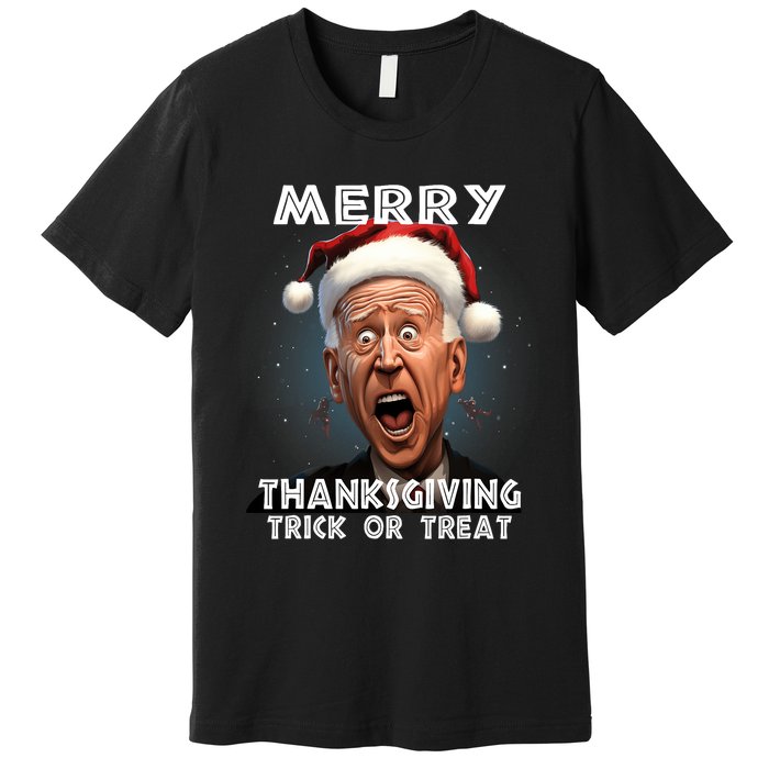 Funny Joe Biden Santa Hat Merry Thanksgiving Christmas Premium T-Shirt