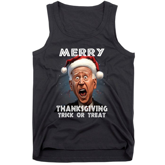 Funny Joe Biden Santa Hat Merry Thanksgiving Christmas Tank Top