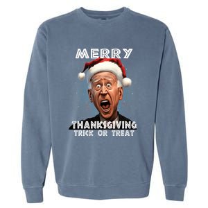 Funny Joe Biden Santa Hat Merry Thanksgiving Christmas Garment-Dyed Sweatshirt