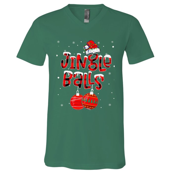 Funny Jingle Balls Tinsel Tits Matching Christmas Couples V-Neck T-Shirt