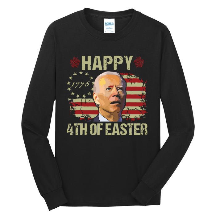 Fun Joe Biden 4th Of July Happy 4th Of Easter Us Flag Tall Long Sleeve T-Shirt