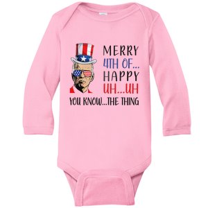 Funny Joe Biden Confused Merry 4th Of July US Flag Baby Long Sleeve Bodysuit