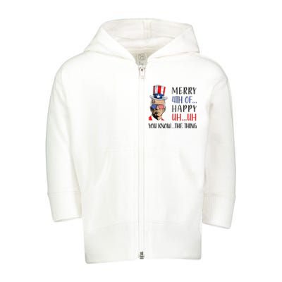 Funny Joe Biden Confused Merry 4th Of July US Flag Toddler Zip Fleece Hoodie