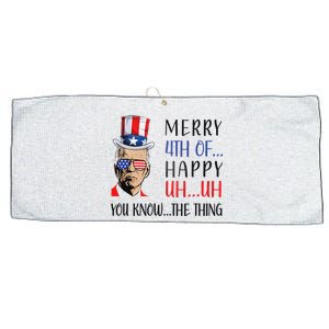 Funny Joe Biden Confused Merry 4th Of July US Flag Large Microfiber Waffle Golf Towel