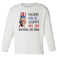 Funny Joe Biden Confused Merry 4th Of July US Flag Toddler Long Sleeve Shirt