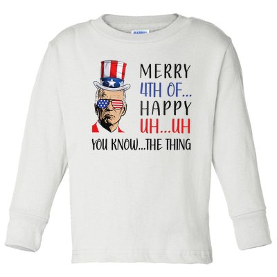 Funny Joe Biden Confused Merry 4th Of July US Flag Toddler Long Sleeve Shirt