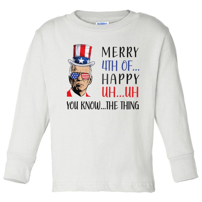 Funny Joe Biden Confused Merry 4th Of July US Flag Toddler Long Sleeve Shirt