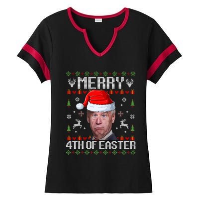 Funny Joe Biden Merry 4th Of Easter Ugly Christmas Sweater Gift Ladies Halftime Notch Neck Tee