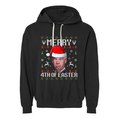 Funny Joe Biden Merry 4th Of Easter Ugly Christmas Sweater Gift Garment-Dyed Fleece Hoodie