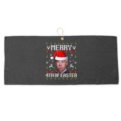 Funny Joe Biden Merry 4th Of Easter Ugly Christmas Sweater Gift Large Microfiber Waffle Golf Towel