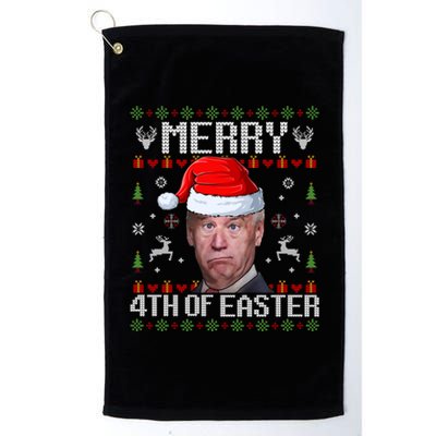 Funny Joe Biden Merry 4th Of Easter Ugly Christmas Sweater Gift Platinum Collection Golf Towel