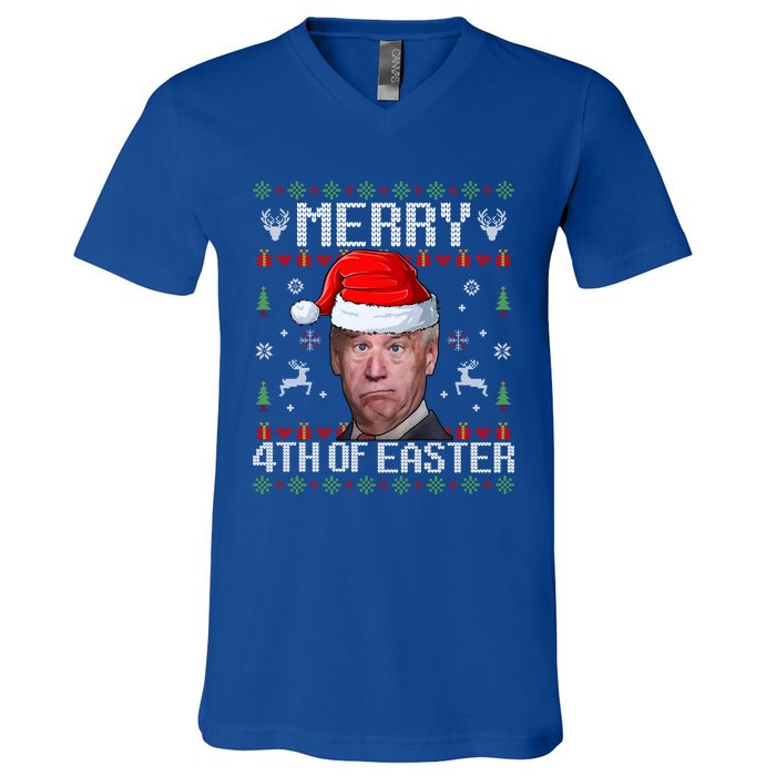 Funny Joe Biden Merry 4th Of Easter Ugly Christmas Sweater Gift V-Neck T-Shirt