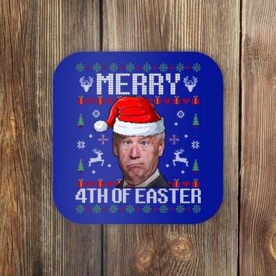 Funny Joe Biden Merry 4th Of Easter Ugly Christmas Sweater Gift Coaster