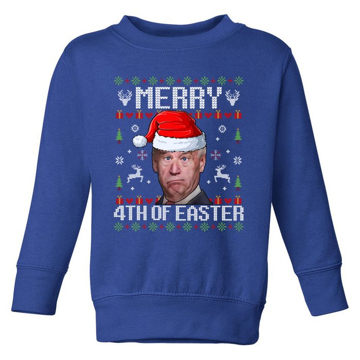 Funny Joe Biden Merry 4th Of Easter Ugly Christmas Sweater Gift Toddler Sweatshirt