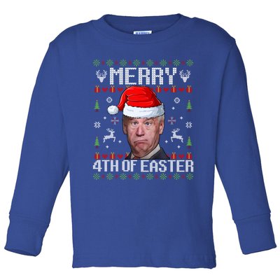 Funny Joe Biden Merry 4th Of Easter Ugly Christmas Sweater Gift Toddler Long Sleeve Shirt