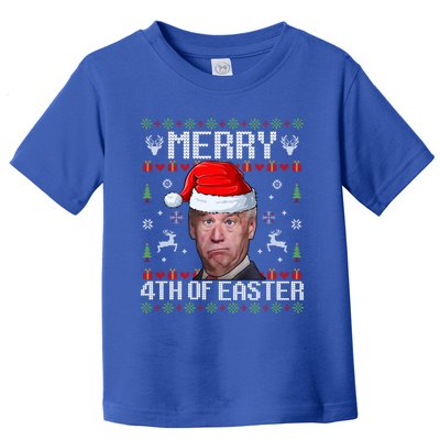 Funny Joe Biden Merry 4th Of Easter Ugly Christmas Sweater Gift Toddler T-Shirt