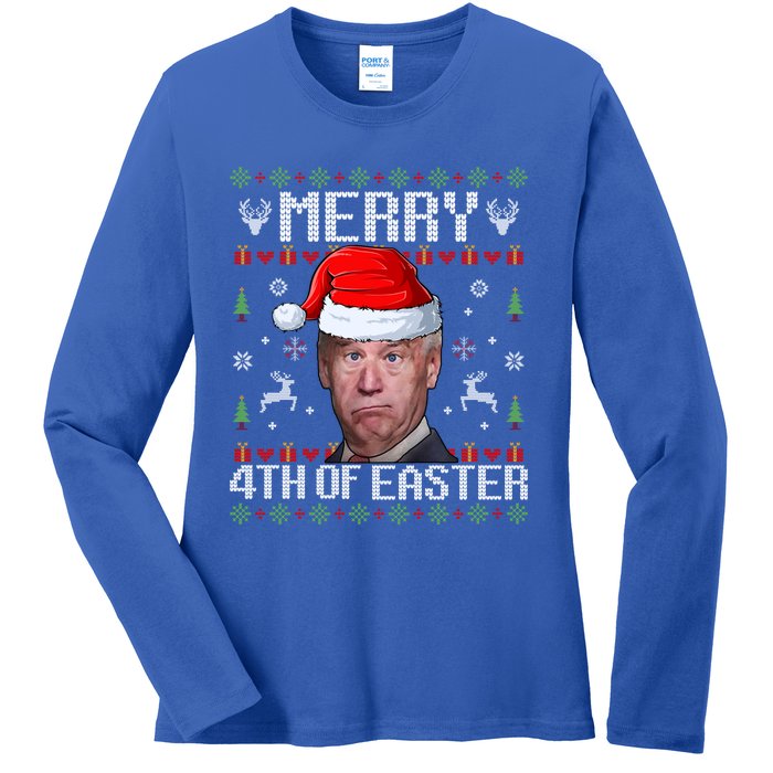 Funny Joe Biden Merry 4th Of Easter Ugly Christmas Sweater Gift Ladies Long Sleeve Shirt