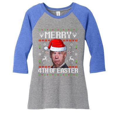 Funny Joe Biden Merry 4th Of Easter Ugly Christmas Sweater Gift Women's Tri-Blend 3/4-Sleeve Raglan Shirt