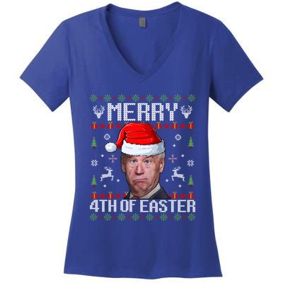 Funny Joe Biden Merry 4th Of Easter Ugly Christmas Sweater Gift Women's V-Neck T-Shirt