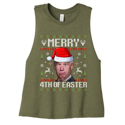 Funny Joe Biden Merry 4th Of Easter Ugly Christmas Sweater Gift Women's Racerback Cropped Tank