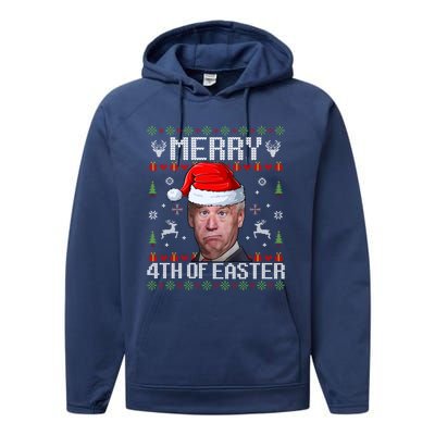 Funny Joe Biden Merry 4th Of Easter Ugly Christmas Sweater Gift Performance Fleece Hoodie