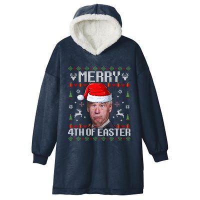 Funny Joe Biden Merry 4th Of Easter Ugly Christmas Sweater Gift Hooded Wearable Blanket