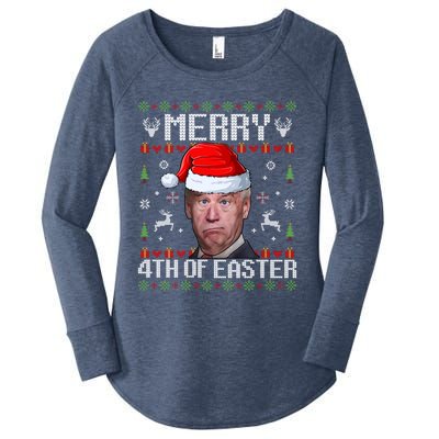 Funny Joe Biden Merry 4th Of Easter Ugly Christmas Sweater Gift Women's Perfect Tri Tunic Long Sleeve Shirt