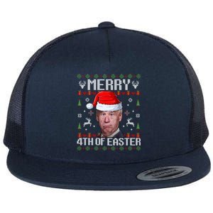 Funny Joe Biden Merry 4th Of Easter Ugly Christmas Sweater Gift Flat Bill Trucker Hat