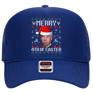 Funny Joe Biden Merry 4th Of Easter Ugly Christmas Sweater Gift High Crown Mesh Back Trucker Hat