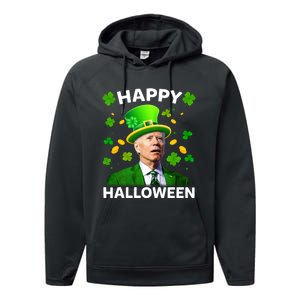 Funny Joe Biden St Patricks Day Happy Halloween Performance Fleece Hoodie